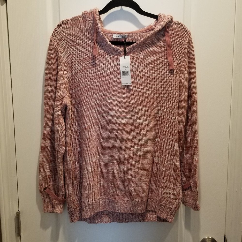 NEW DEX Women's Pink & White Knit Long Sleeve Sweater with Hood size 1X